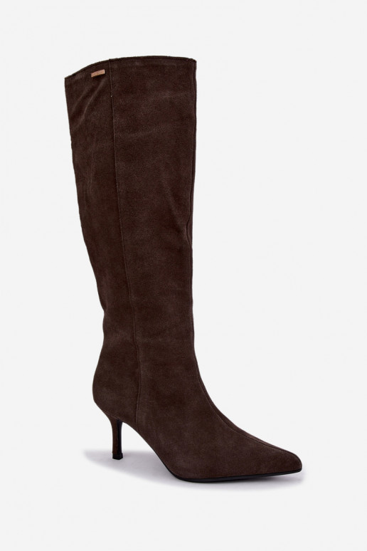 faux suede lange laarzen met dunne hakken geïsoleerd instapmodel Big Star UU274495 in donkerbruin
