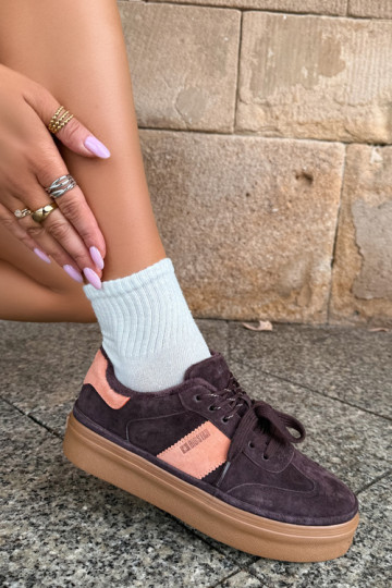 faux suede sneakers model laarzen voor dames geïsoleerd Big Star UU274770 in chocoladekleur
