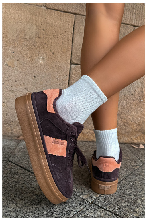 Faux-Suede Sneakers Modell Stiefel für Damen isoliert Big Star UU274770 in Schokoladenfarbe