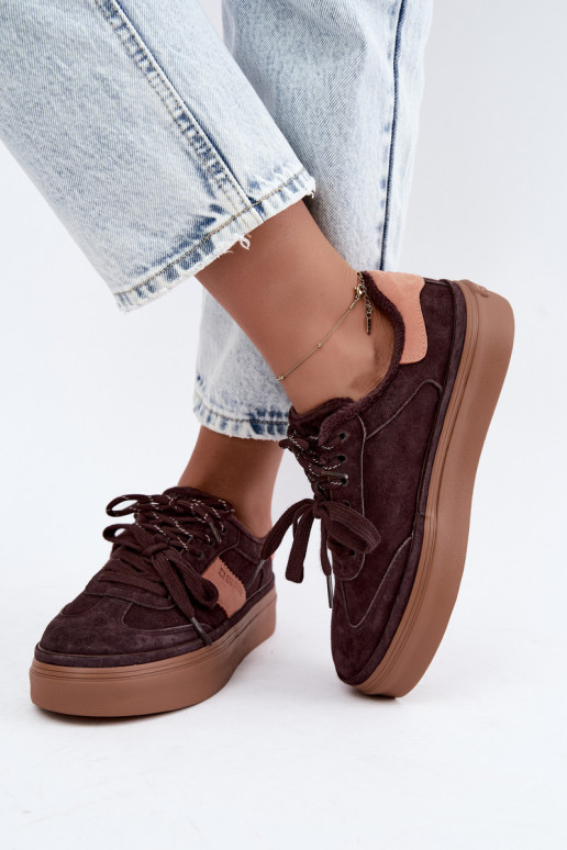 faux suede sneakers model laarzen voor dames geïsoleerd Big Star UU274770 in chocoladekleur