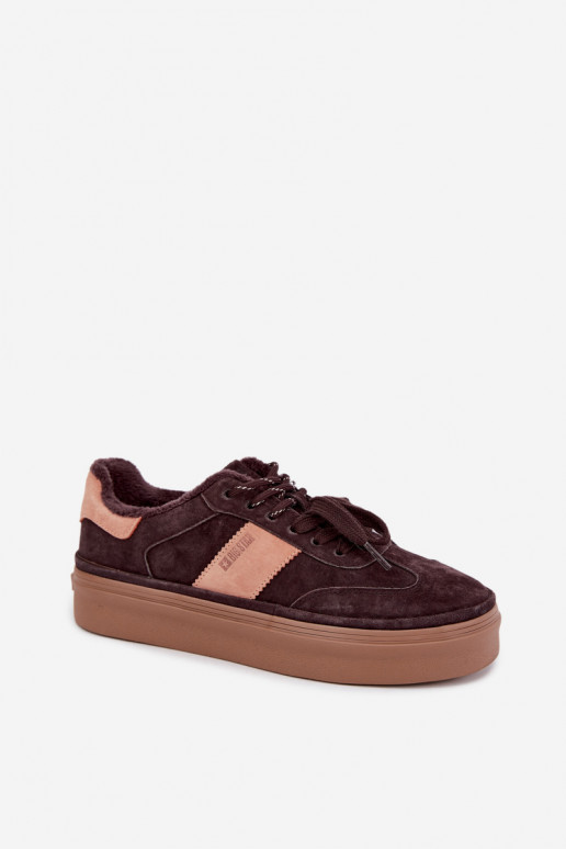 Faux-Suede Sneakers Modell Stiefel für Damen isoliert Big Star UU274770 in Schokoladenfarbe