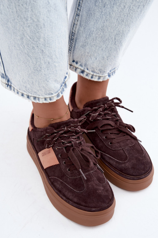 Faux-Suede Sneakers Modell Stiefel für Damen isoliert Big Star UU274770 in Schokoladenfarbe