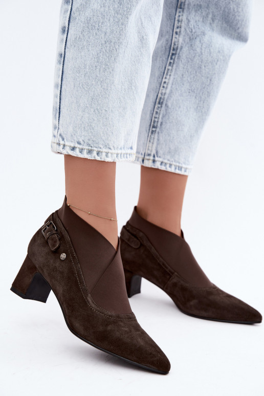 Bottines en daim chaudes avec talon Tai turiciejka K7691-02 couleur chocolat