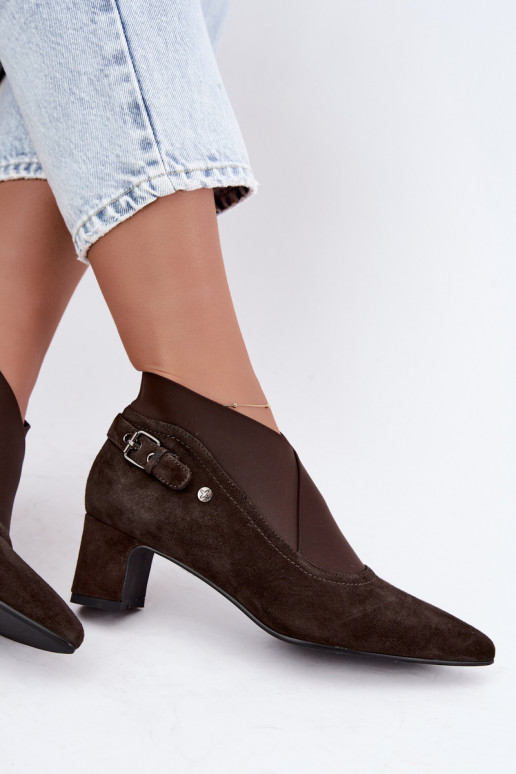 Bottines en daim chaudes avec talon Tai turiciejka K7691-02 couleur chocolat