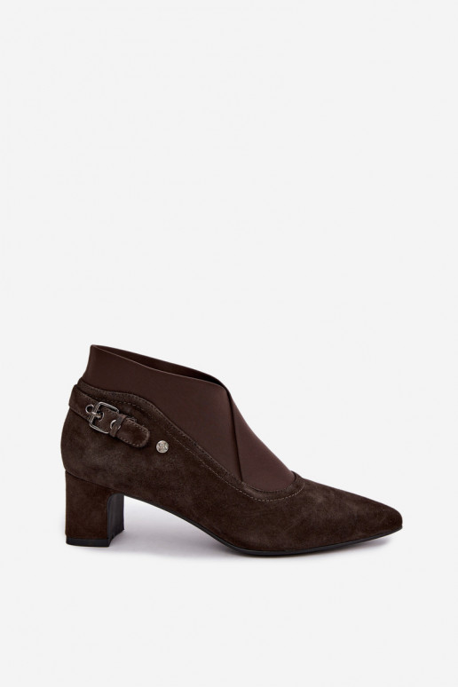 Warme suède enkellaarsjes met hak Tai turiciejka K7691-02 in chocolade kleur