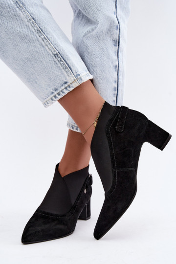 Bottines en daim chaudes avec talon Tai turiciejka K7691-01 couleur noire