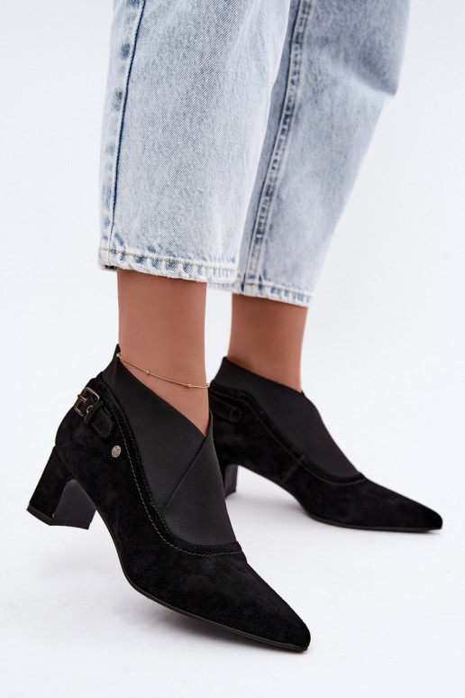Bottines en daim chaudes avec talon Tai turiciejka K7691-01 couleur noire