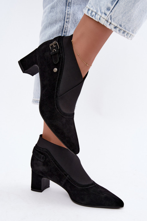 Bottines en daim chaudes avec talon Tai turiciejka K7691-01 couleur noire
