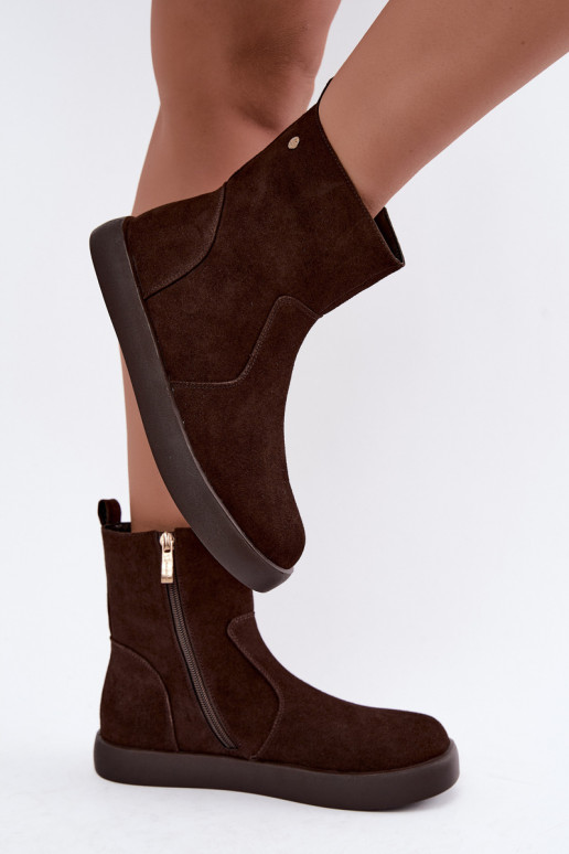 Geïsoleerde suède schoenen voor dames Tai turiciejka K7800-02 in chocolade kleur
