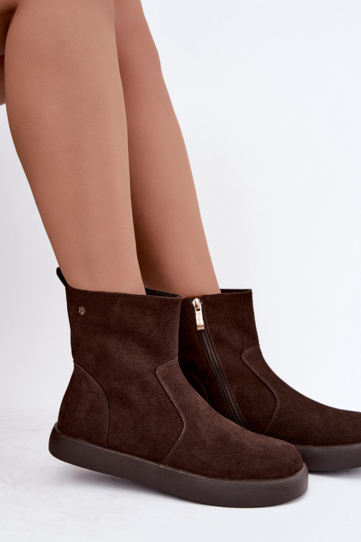 Wärmende Wildleder Schuhe für Damen Tai turiciejka K7800-02 in Schokoladenfarbe