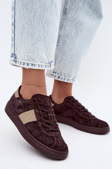 Suède sneakers voor dames Big Star UU274438 in chocolade kleur 2