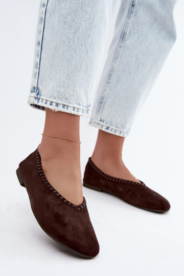 Ballerina's met gevlochten rand in chocolade kleur Talessa
