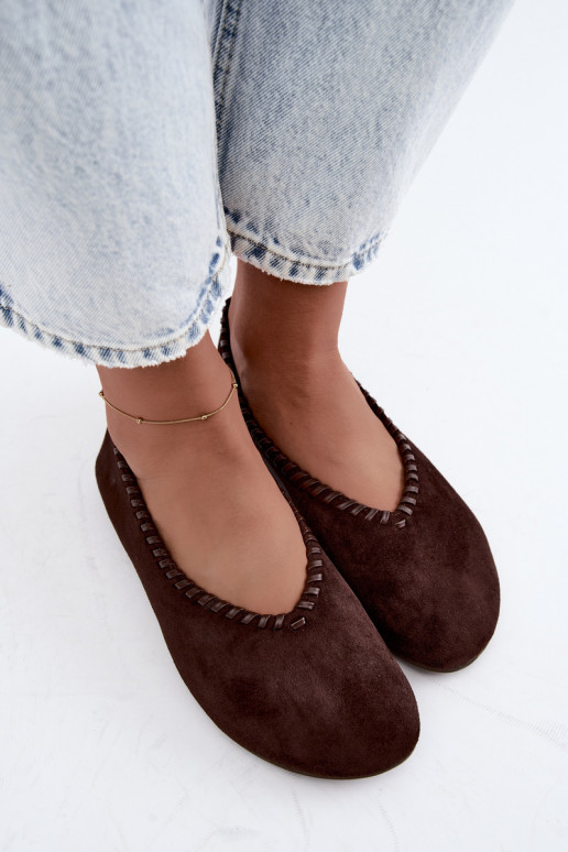Ballerina's met gevlochten rand in chocolade kleur Talessa