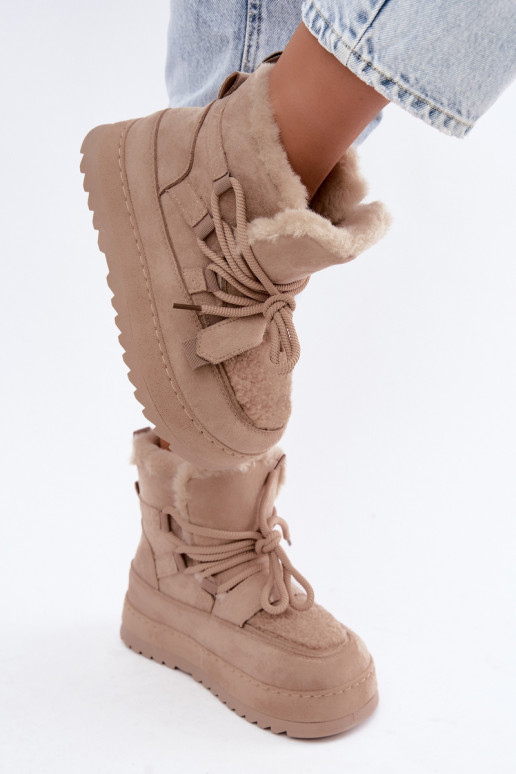 Bottes d'hiver beiges à lacets sur plateforme Coraliah
