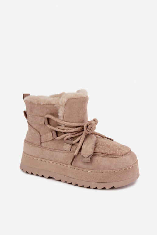 Zandkleurige veterschoenen voor de winter op platform Coraliah
