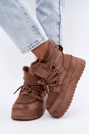 Bruine veterschoenen voor de winter op platform Coraliah 2