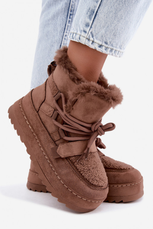 Braune Schnürstiefel für den Winter auf Plattform Coraliah
