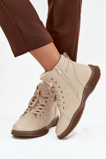 Damen isolierte sandfarbene Stiefeletten mit Kunstfell innen Ulverina 2