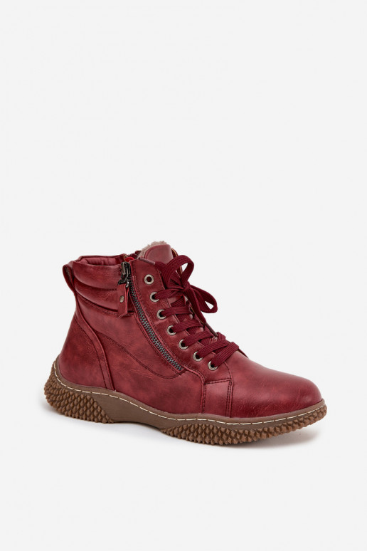 Damen isolierte bordeauxfarbene Stiefeletten mit Kunstfell innen Ulverina