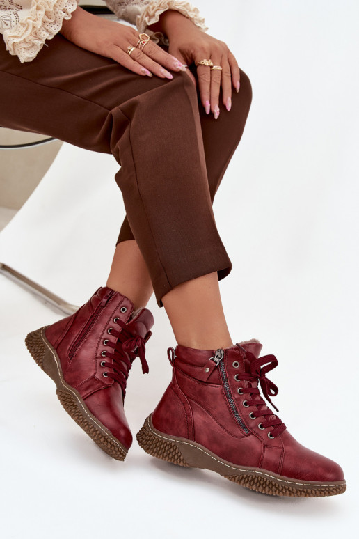 Bottines isolées bordeaux avec fausse fourrure à l'intérieur pour femmes Ulverina