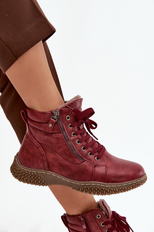 Bottines isolées bordeaux avec fausse fourrure à l'intérieur pour femmes Ulverina