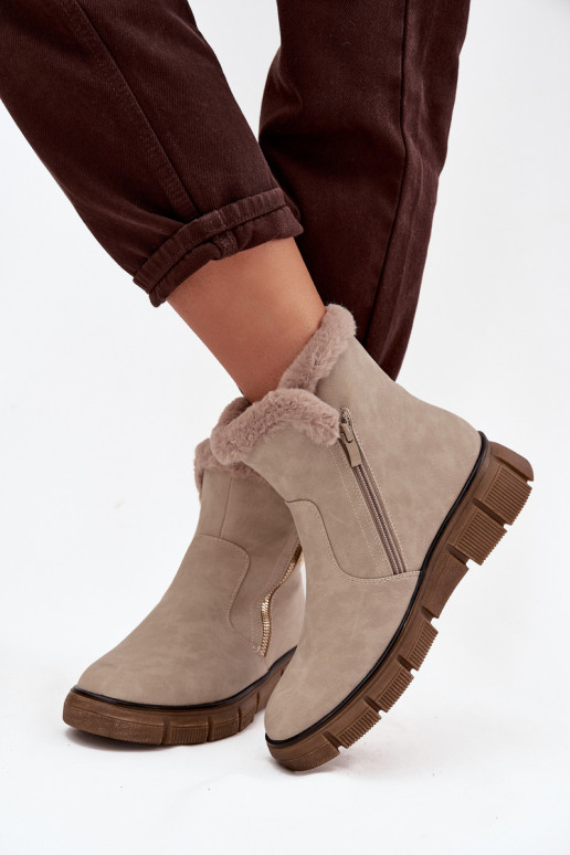 Damen sandfarbene Schneestiefel mit Plateau und Kunstfell Briselle