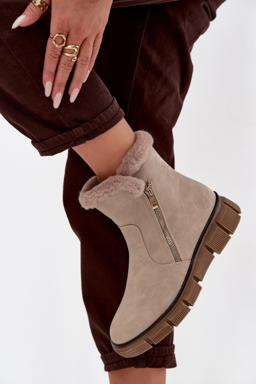 Damen sandfarbene Schneestiefel mit Plateau und Kunstfell Briselle