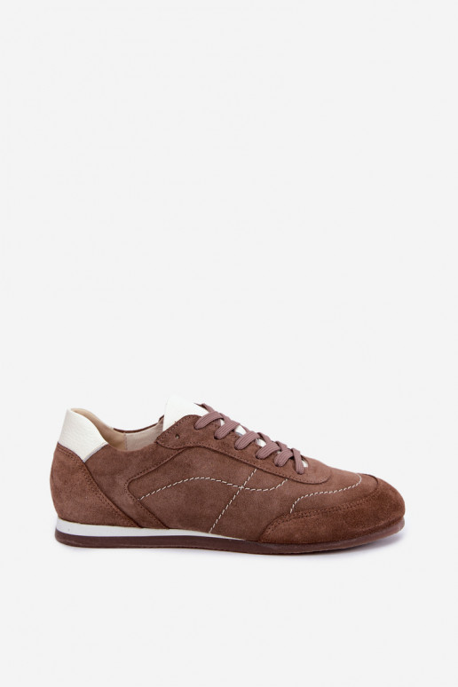 Baskets en daim marron avec coutures Zazoo N1414