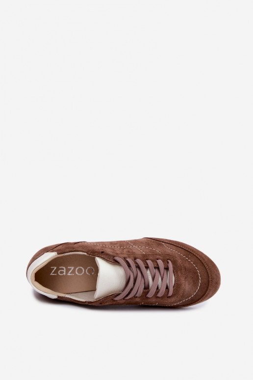 Bruine suède sneakers met naden Zazoo N1414