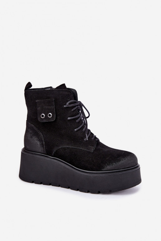 Bottines noires pour femmes avec plateforme Zazoo 60499