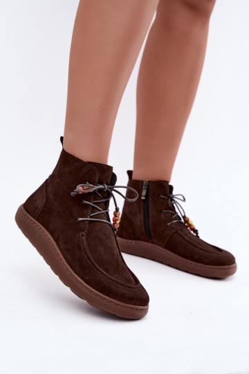 Bottines pour femmes en daim naturel avec perles Zazoo 30078 2