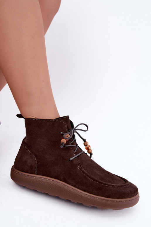 Bottines pour femmes en daim naturel avec perles Zazoo 30078