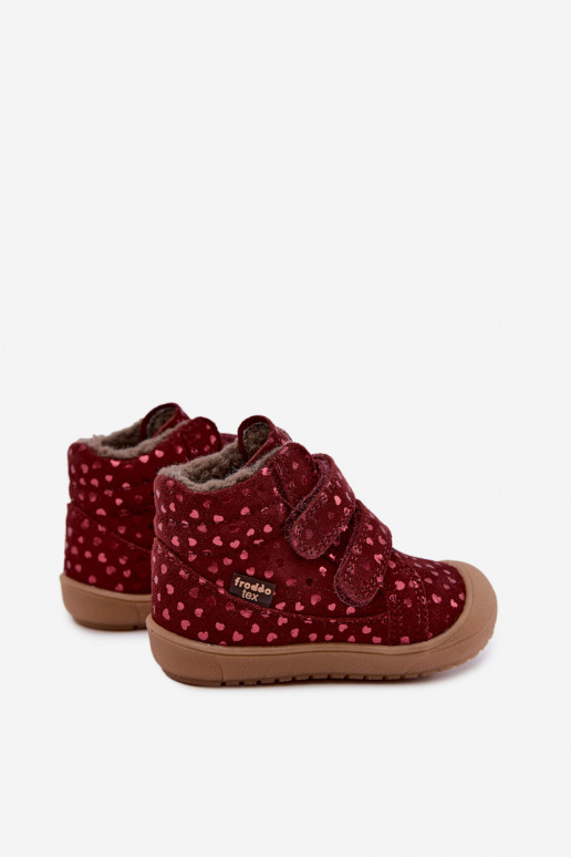 Bottes d'hiver en daim pour enfants avec cœurs Froddo G2110138-28 couleur bordeaux