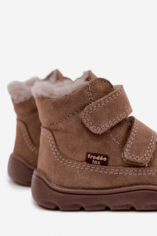 Suède kinder sneeuwlaarzen Barefoot Froddo G2110151-8 zandkleur