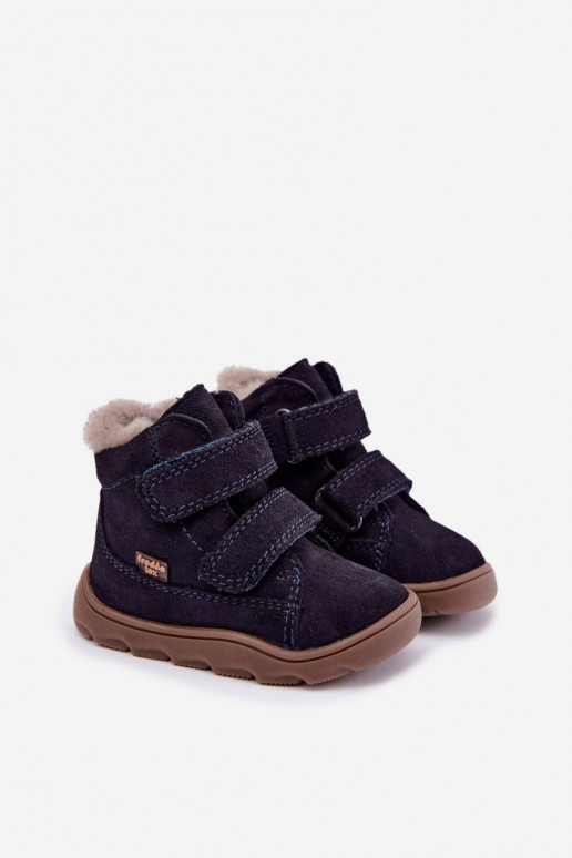Bottes de neige en daim pour enfants Barefoot Froddo G2110151 bleu foncé