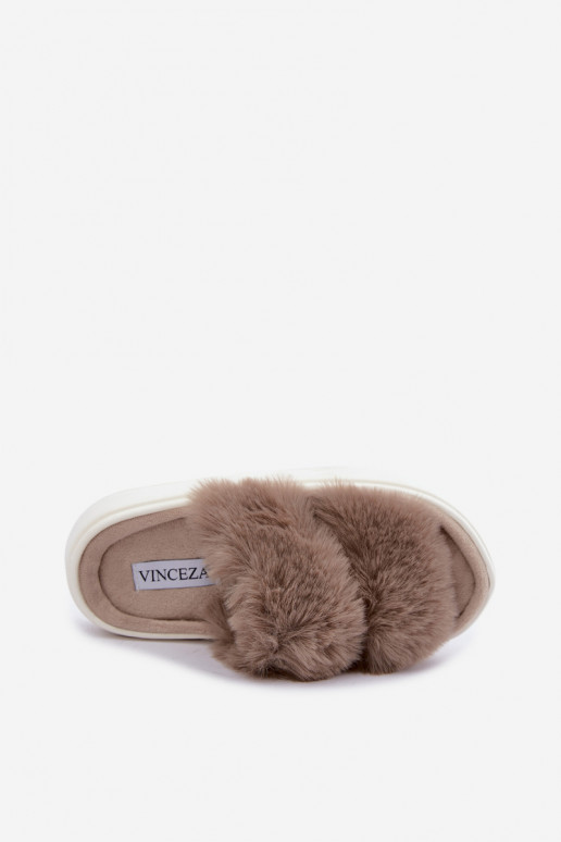 Dames slippers met bont op een dikkere zool Vinceza 105105 zandkleur