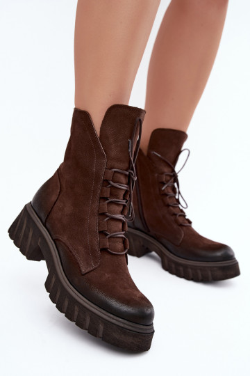 Bottines de travail en cuir pour femmes Zazoo 1850 chocolat