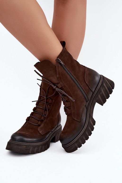 Bottines de travail en cuir pour femmes Zazoo 1850 chocolat