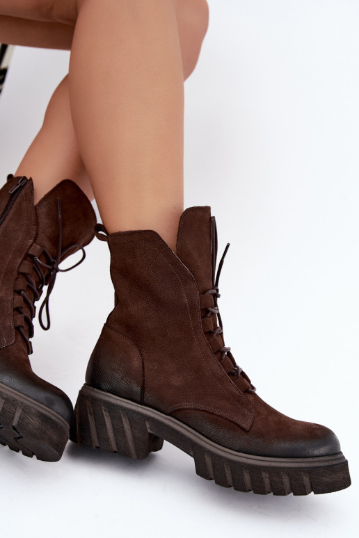 Leder Damen Arbeits Stiefeletten Zazoo 1850 schokoladenfarben
