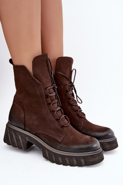 Bottines de travail en cuir pour femmes Zazoo 1850 chocolat