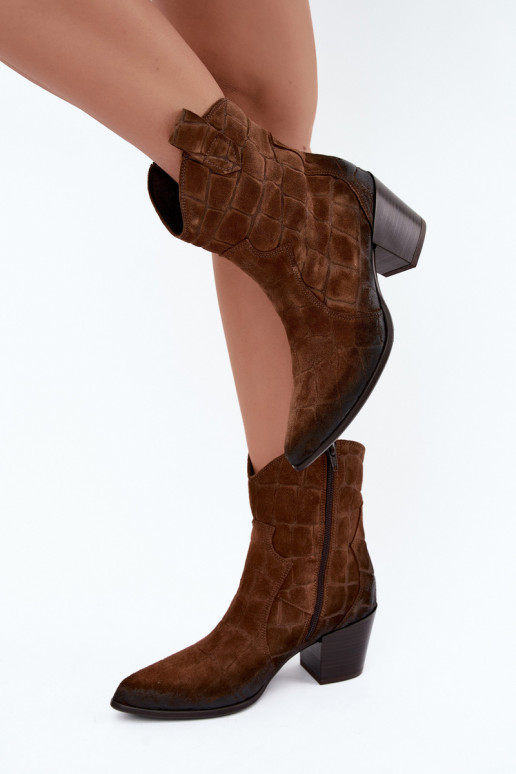 Bottes style cowboy en daim avec embossage Zazoo 1988 marron