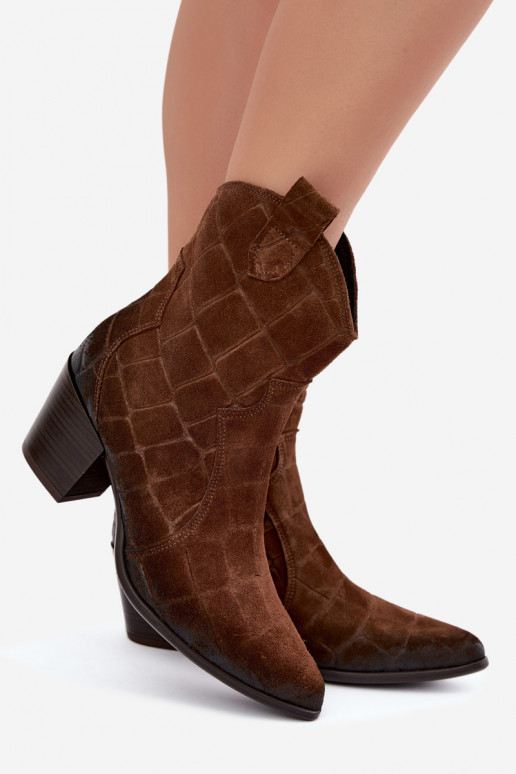 Bottes style cowboy en daim avec embossage Zazoo 1988 marron