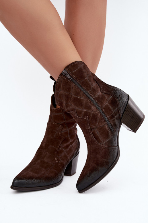 Bottes style cowboy en daim avec embossage Zazoo 1988 chocolat