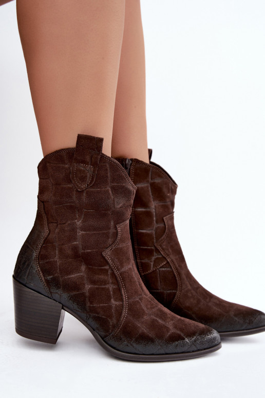 Bottes style cowboy en daim avec embossage Zazoo 1988 chocolat