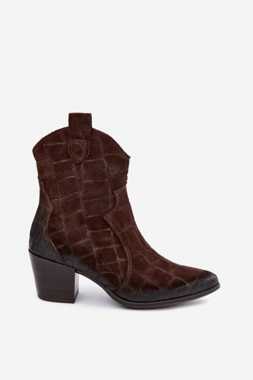 Suède cowboy laarzen met reliëf Zazoo 1988 chocolade