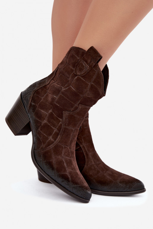 Bottes style cowboy en daim avec embossage Zazoo 1988 chocolat