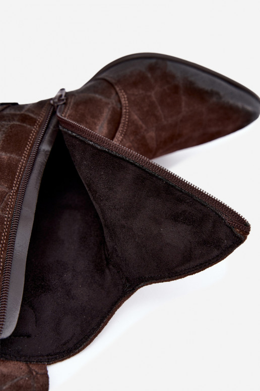 Bottes style cowboy en daim avec embossage Zazoo 1988 chocolat