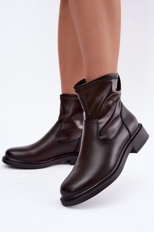 Leren geïsoleerde enkellaarsjes met brede hakken Sergio Leone BT-62 chocolade