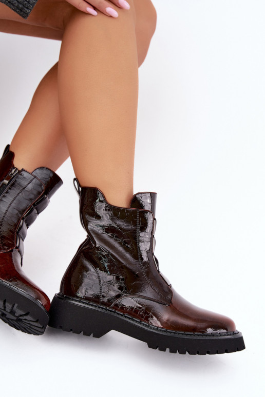 Bottines isolées pour femmes avec effet verni T.Sokolski Z26-501 marron