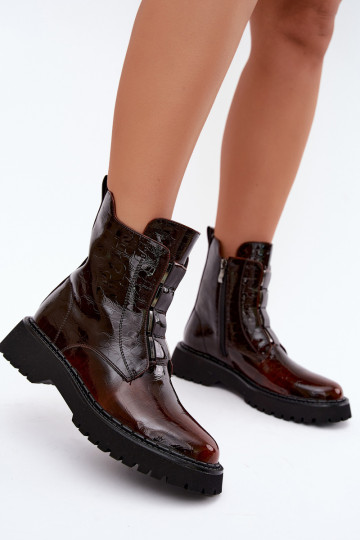 Bottines isolées pour femmes avec effet verni T.Sokolski Z26-501 marron 2